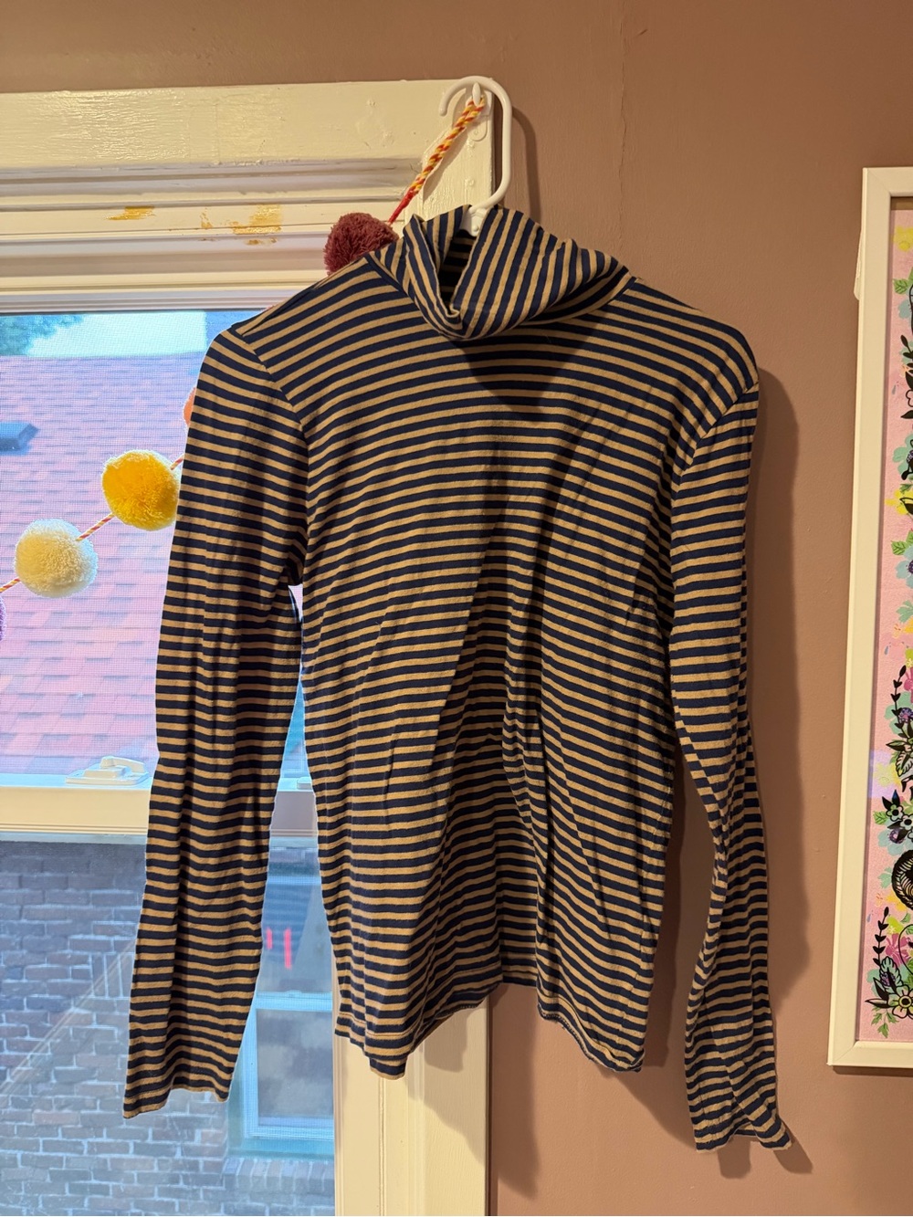 J. Crew Navy and Tan Striped Tissue Turtleneck
